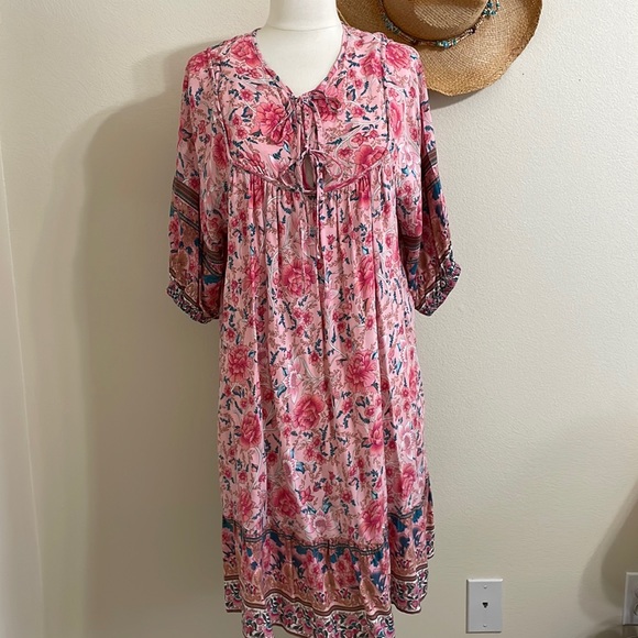 boutique Dresses & Skirts - Pink Babydoll Festival Floral Printed Flowy Boho Festival Dress Sz Large